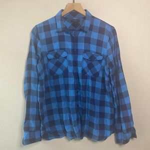J. Crew Women's Button Up Checkered Flannel Shirt, Blue, Size 12